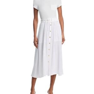 Ramy Brook White Button-Front Sylvia Midi Dress Ivory Small
